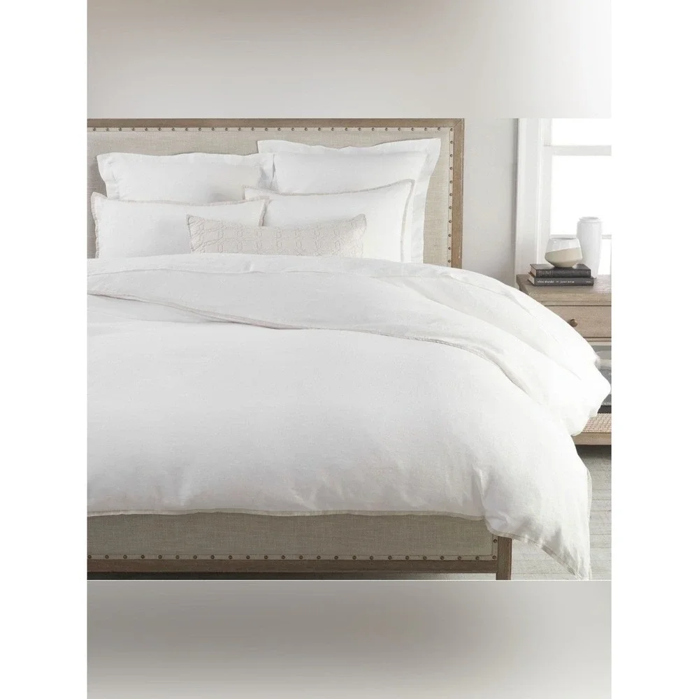 Pottery Barn Belgian 100% Flax Linen Contrast Flange Duvet Cover Cal King/King
